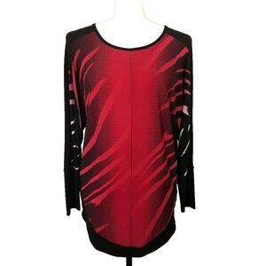 MICHAEL TYLER Long Sleeve Tunic Top Blouse Womens Size XS Red Black Tiger Print